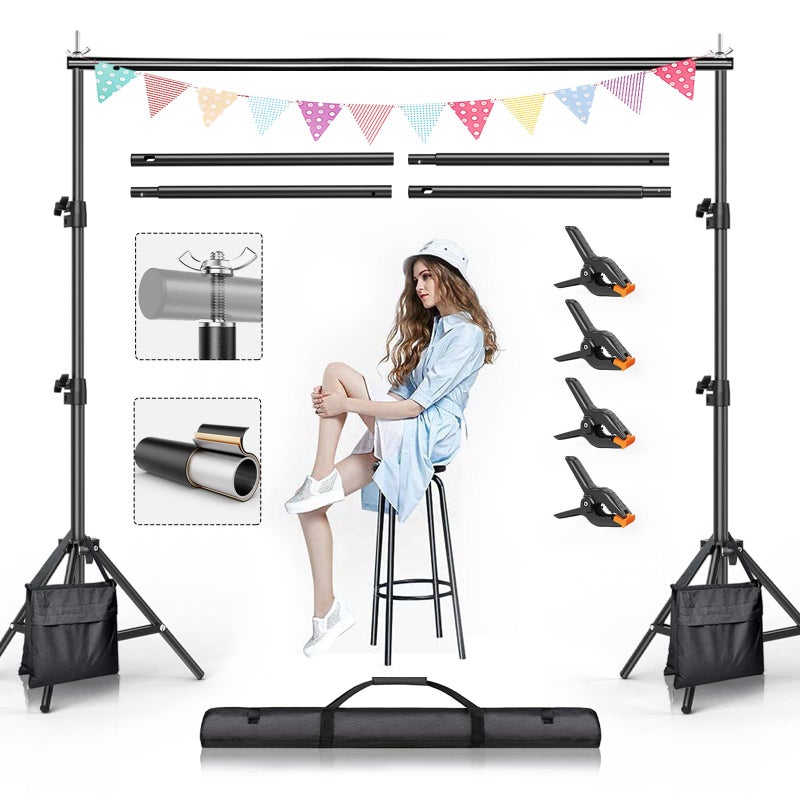 BEIYANG Backdrop Stand, 7.5 FT x 10 FT Adjustable Photography Background Support System Kit with Carrying Bag for Photo Video Studio - Image 1